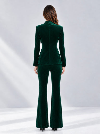 Emerald Green 2 Pieces Slim Fit Double Breasted Velvet Women's Suits
