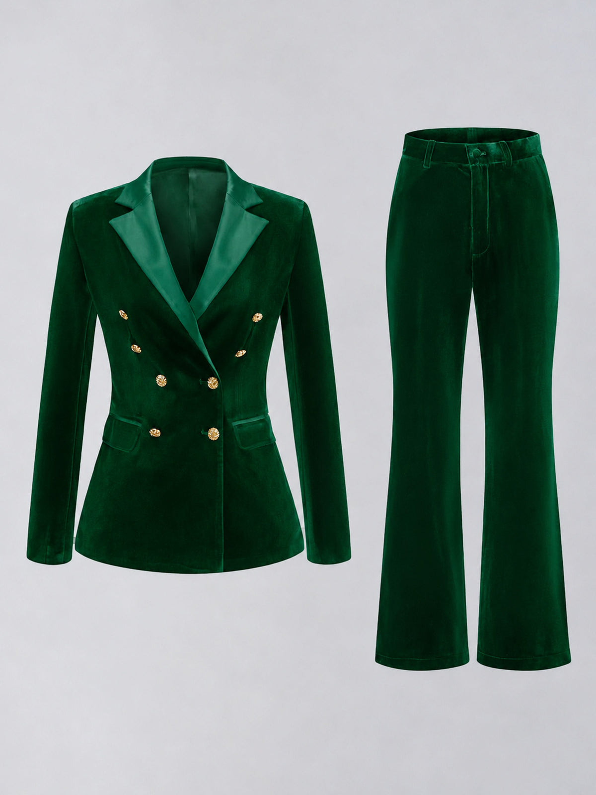 Emerald Green 2 Pieces Slim Fit Double Breasted Velvet Women's Suits