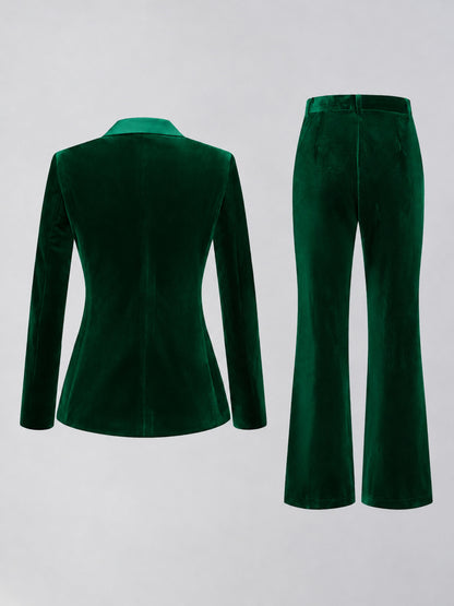Emerald Green 2 Pieces Slim Fit Double Breasted Velvet Women's Suits