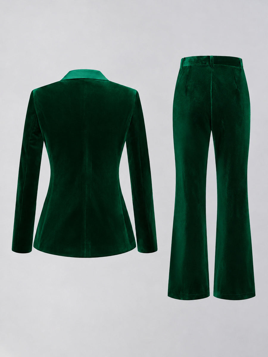 Emerald Green 2 Pieces Slim Fit Double Breasted Velvet Women's Suits