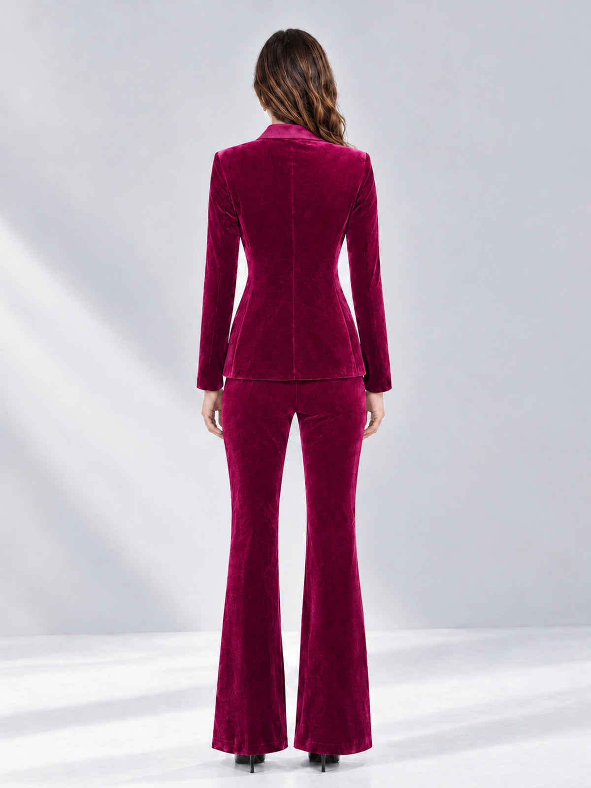 Fuchsia 2 Pieces Slim Fit Double Breasted Velvet Women's Suits