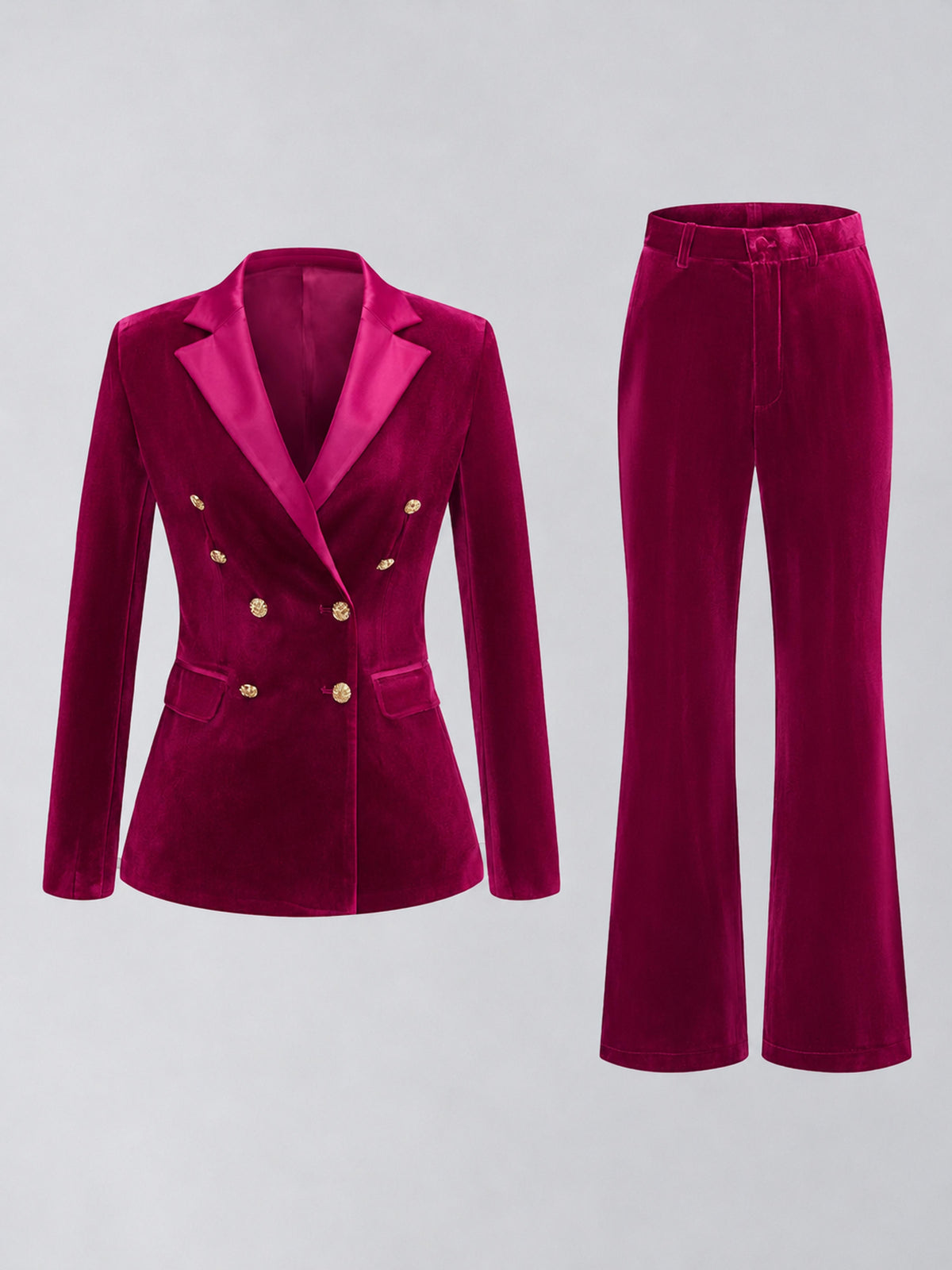 Fuchsia 2 Pieces Slim Fit Double Breasted Velvet Women's Suits
