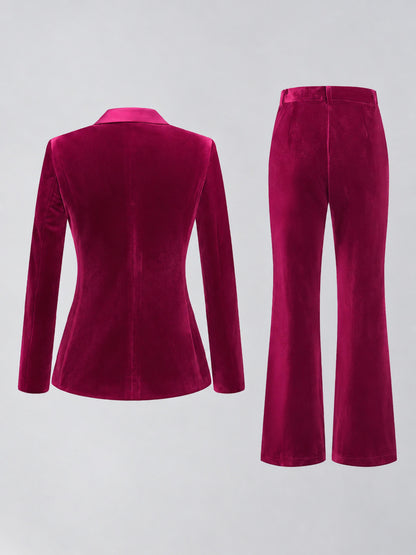 Fuchsia 2 Pieces Slim Fit Double Breasted Velvet Women's Suits