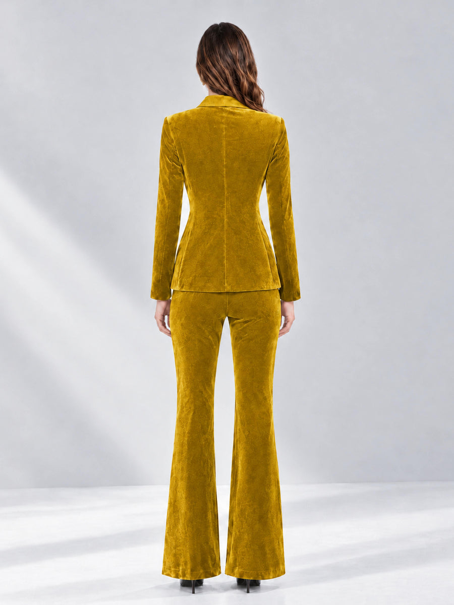 Gold 2 Pieces Slim Fit Double Breasted Velvet Women's Suits