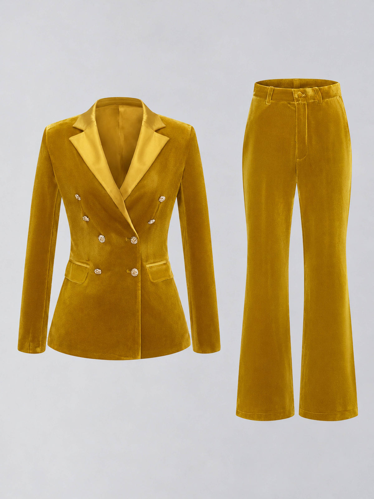 Gold 2 Pieces Slim Fit Double Breasted Velvet Women's Suits