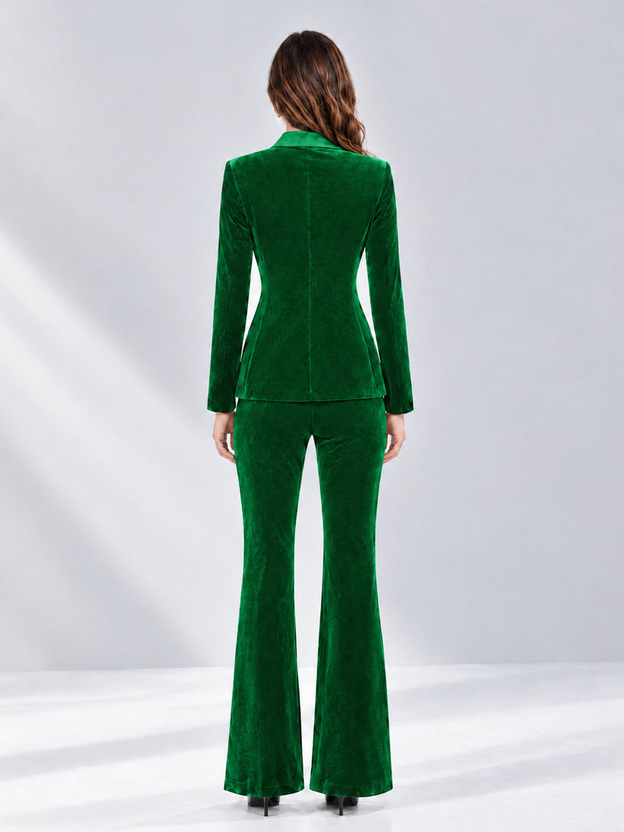Green 2 Pieces Slim Fit Double Breasted Velvet Women's Suits