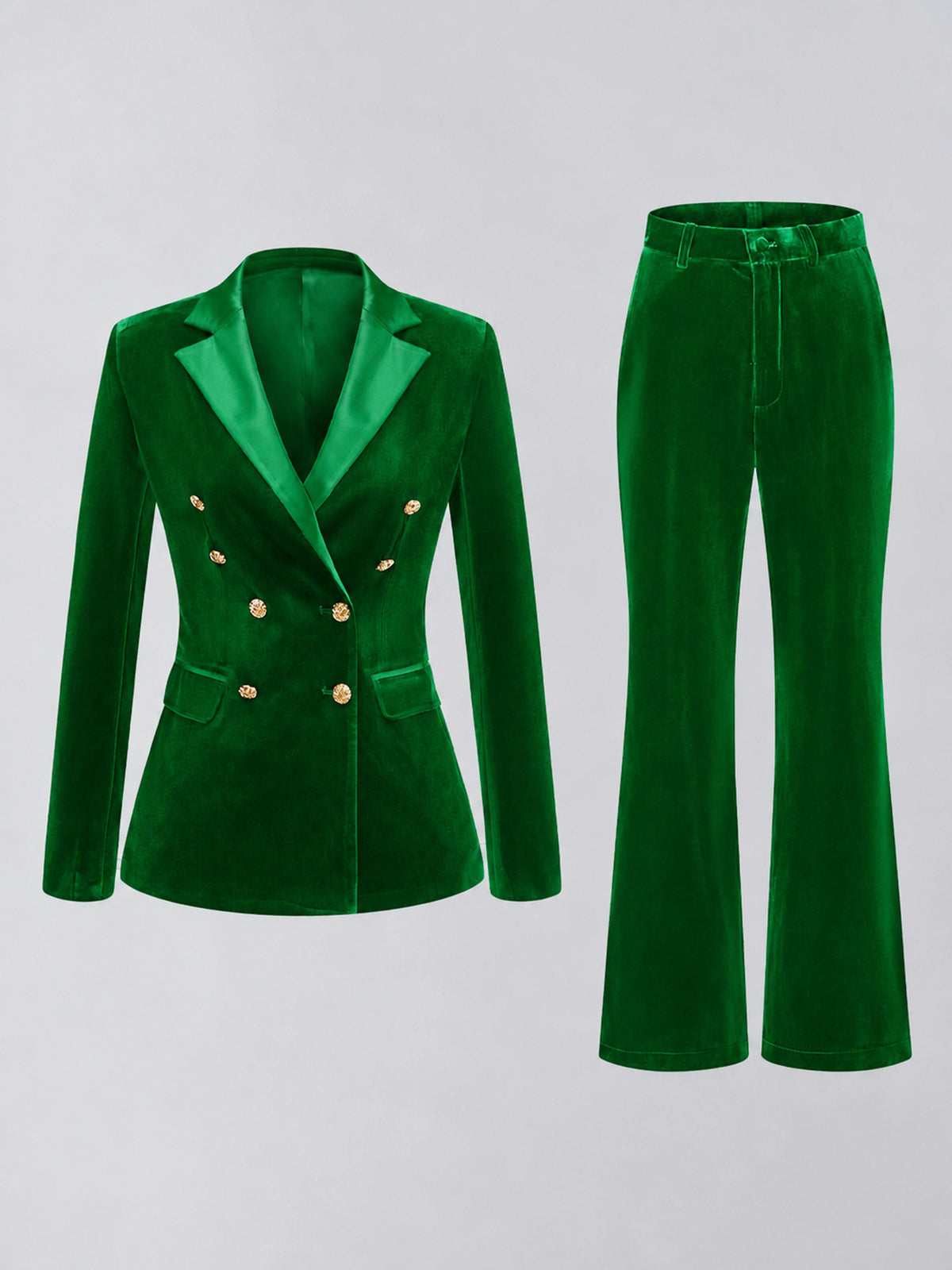 Green 2 Pieces Slim Fit Double Breasted Velvet Women's Suits