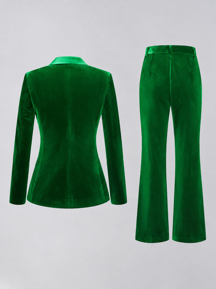 Green 2 Pieces Slim Fit Double Breasted Velvet Women's Suits