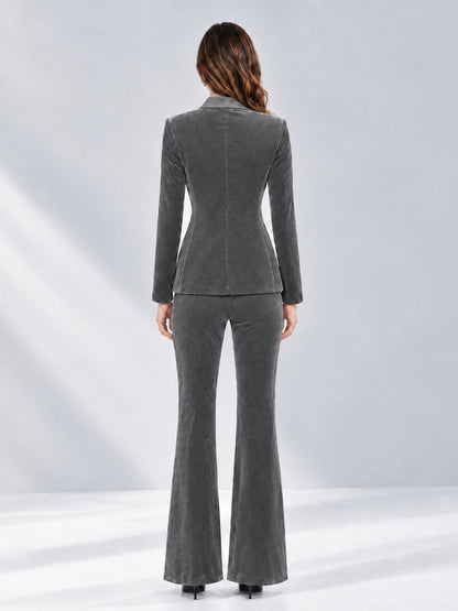 Grey 2 Pieces Slim Fit Double Breasted Velvet Women's Suits
