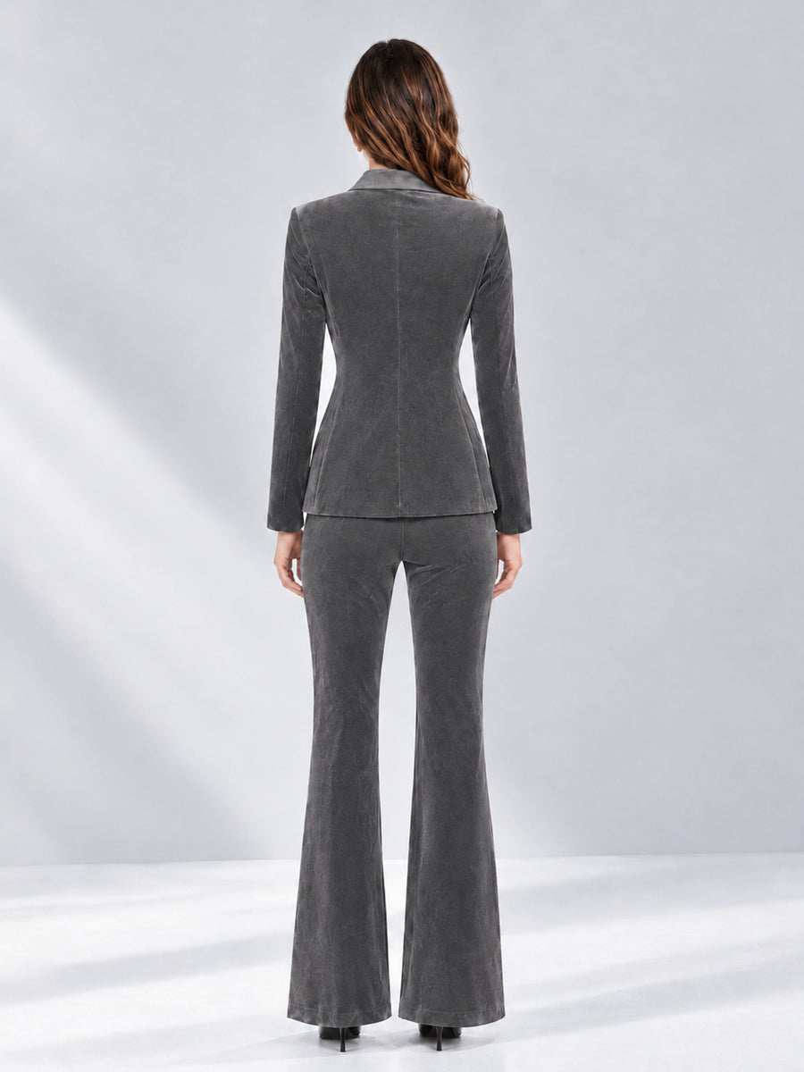 Grey 2 Pieces Slim Fit Double Breasted Velvet Women's Suits