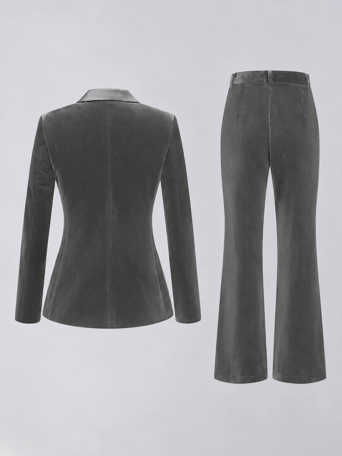 Grey 2 Pieces Slim Fit Double Breasted Velvet Women's Suits