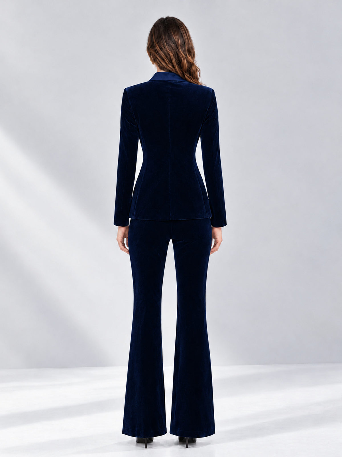 Navy Blue 2 Pieces Slim Fit Double Breasted Velvet Women's Suits