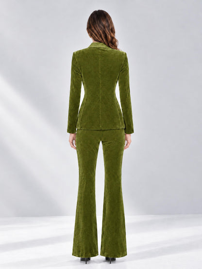 Olive Green 2 Pieces Slim Fit Double Breasted Velvet Women's Suits