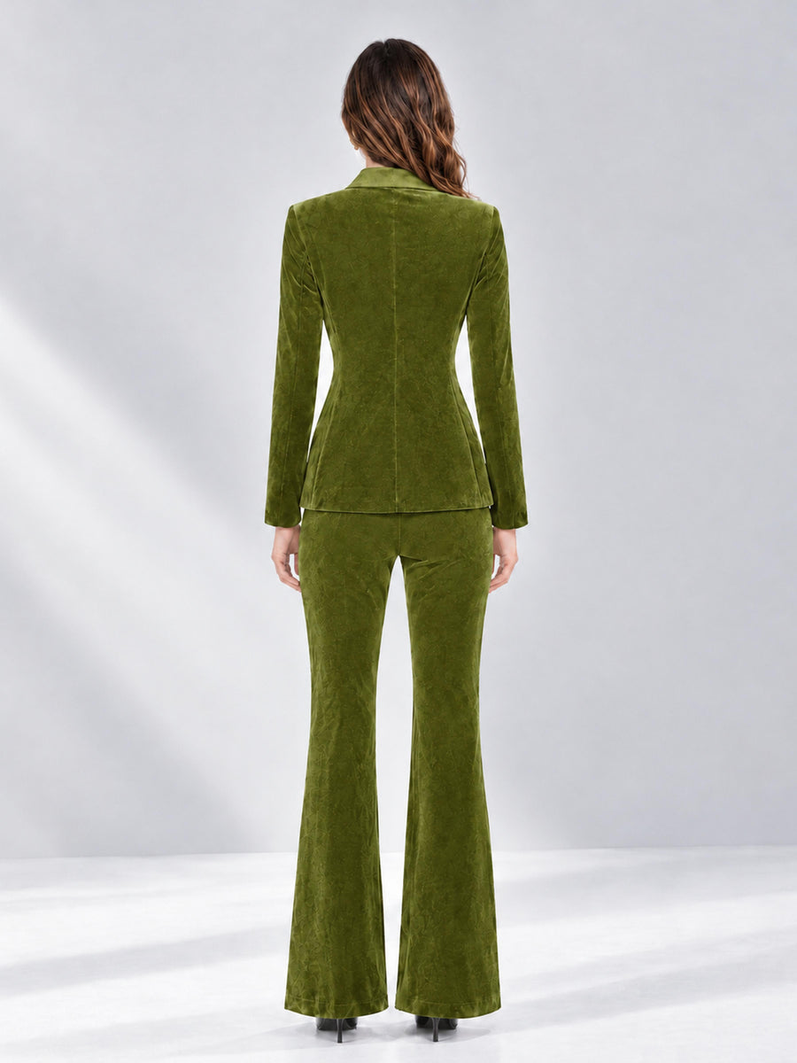 Olive Green 2 Pieces Slim Fit Double Breasted Velvet Women's Suits