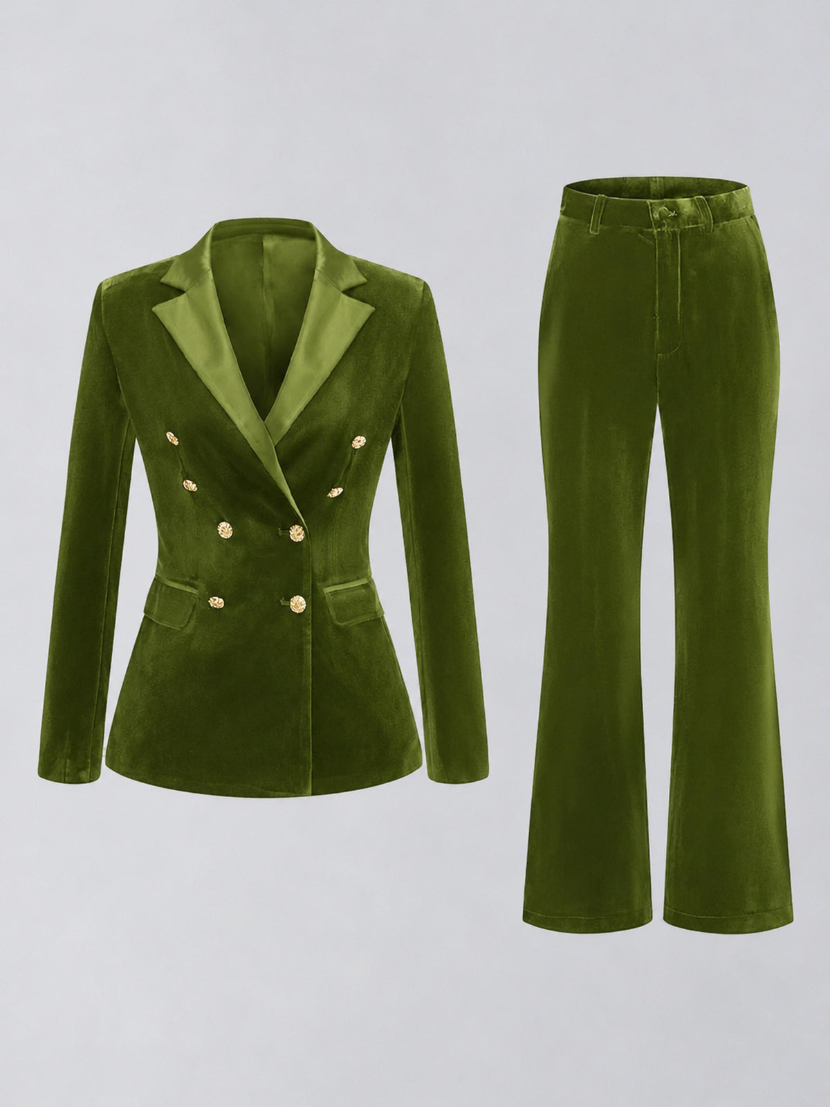 Olive Green 2 Pieces Slim Fit Double Breasted Velvet Women's Suits