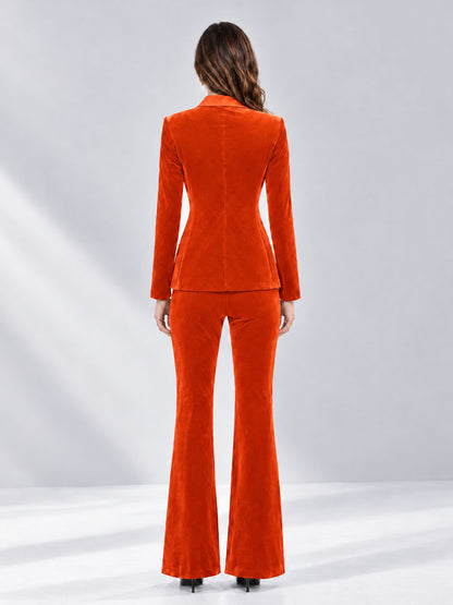Orange 2 Pieces Slim Fit Double Breasted Velvet Women's Suits
