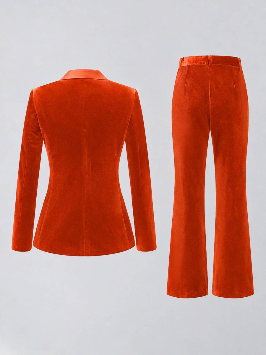 Orange 2 Pieces Slim Fit Double Breasted Velvet Women's Suits
