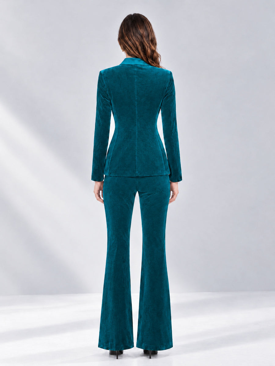 Peacock 2 Pieces Slim Fit Double Breasted Velvet Women's Suits
