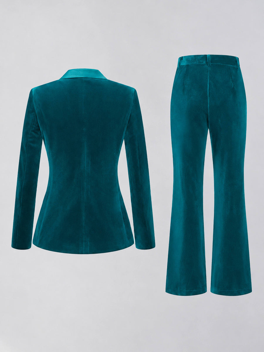 Peacock 2 Pieces Slim Fit Double Breasted Velvet Women's Suits