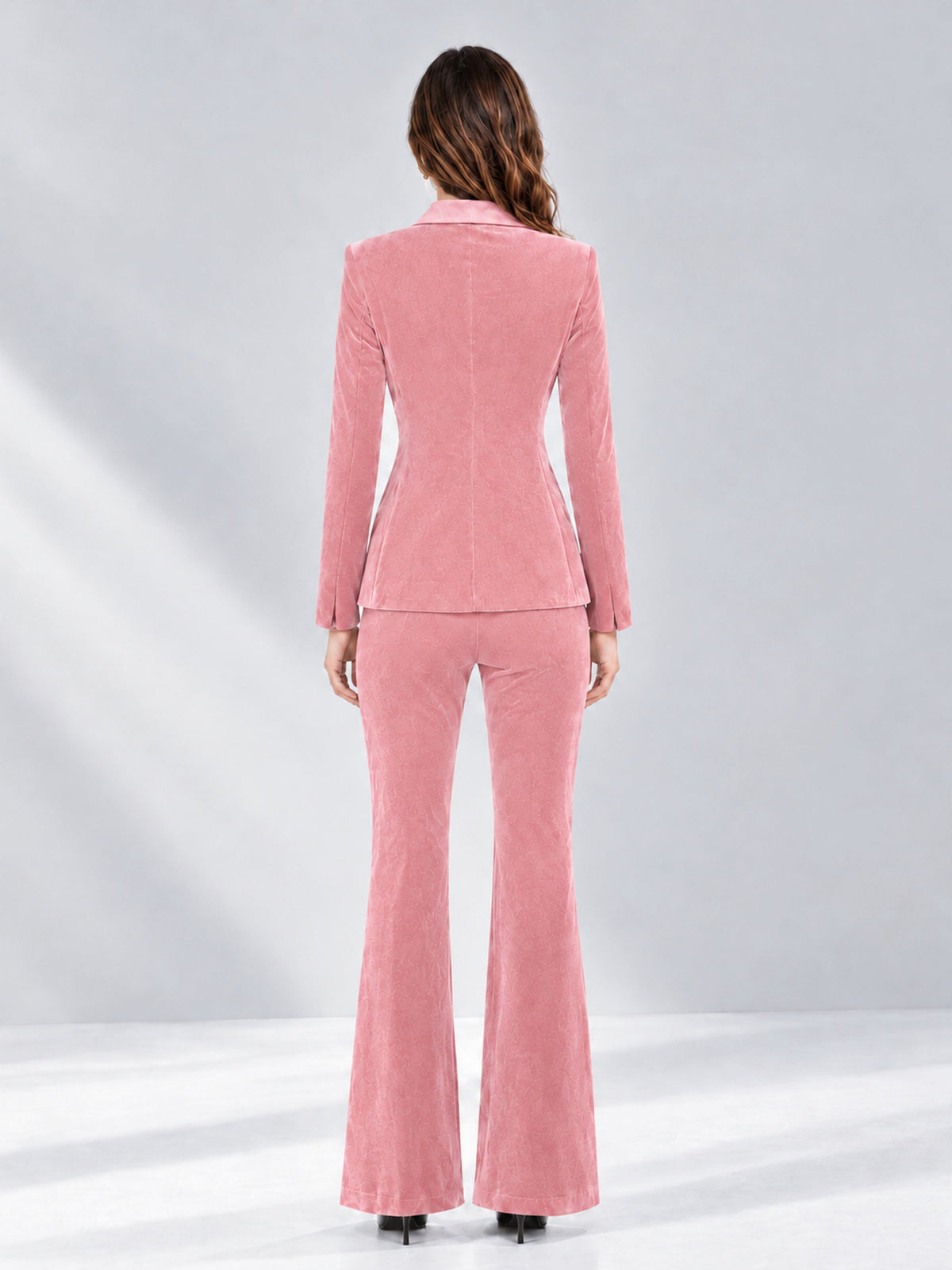 Pink 2 Pieces Slim Fit Double Breasted Velvet Women's Suits
