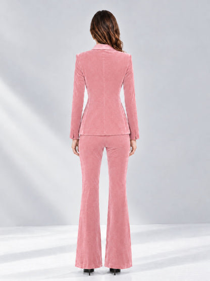 Pink 2 Pieces Slim Fit Double Breasted Velvet Women's Suits
