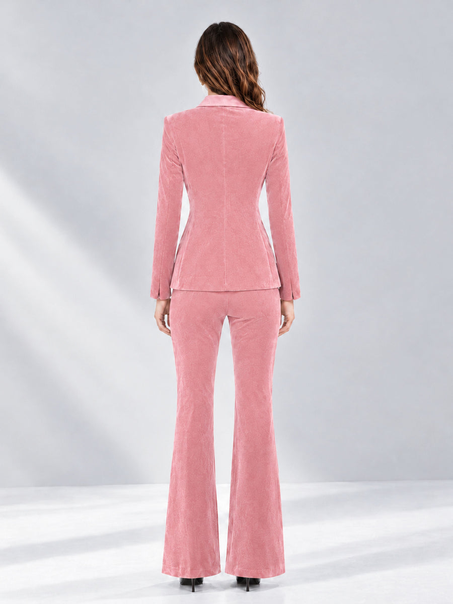 Pink 2 Pieces Slim Fit Double Breasted Velvet Women's Suits