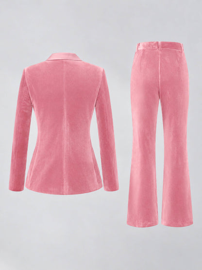 Pink 2 Pieces Slim Fit Double Breasted Velvet Women's Suits