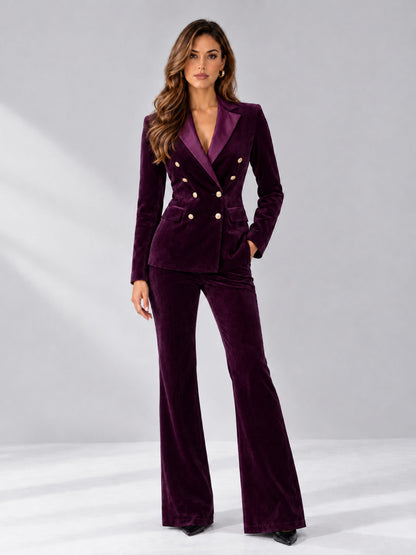 Plum 2 Pieces Slim Fit Double Breasted Velvet Women's Suits