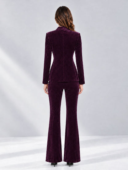 Plum 2 Pieces Slim Fit Double Breasted Velvet Women's Suits