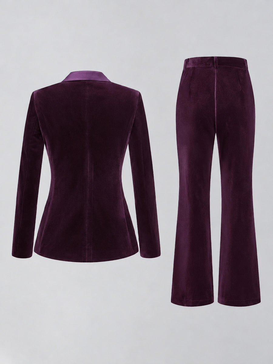 Plum 2 Pieces Slim Fit Double Breasted Velvet Women's Suits