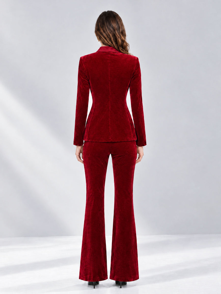 Red 2 Pieces Slim Fit Double Breasted Velvet Women's Suits
