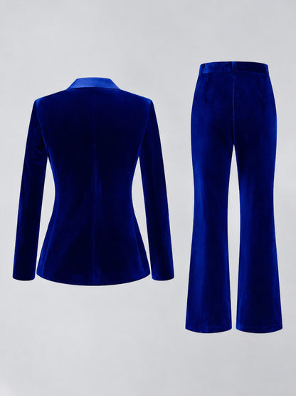 Royal Blue 2 Pieces Slim Fit Double Breasted Velvet Women's Suits