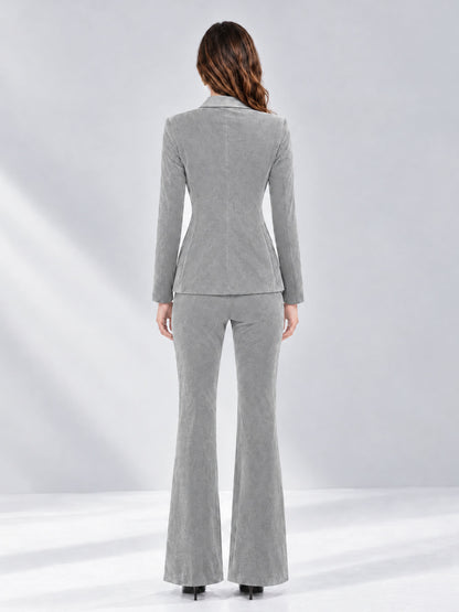 Silver 2 Pieces Slim Fit Double Breasted Velvet Women's Suits