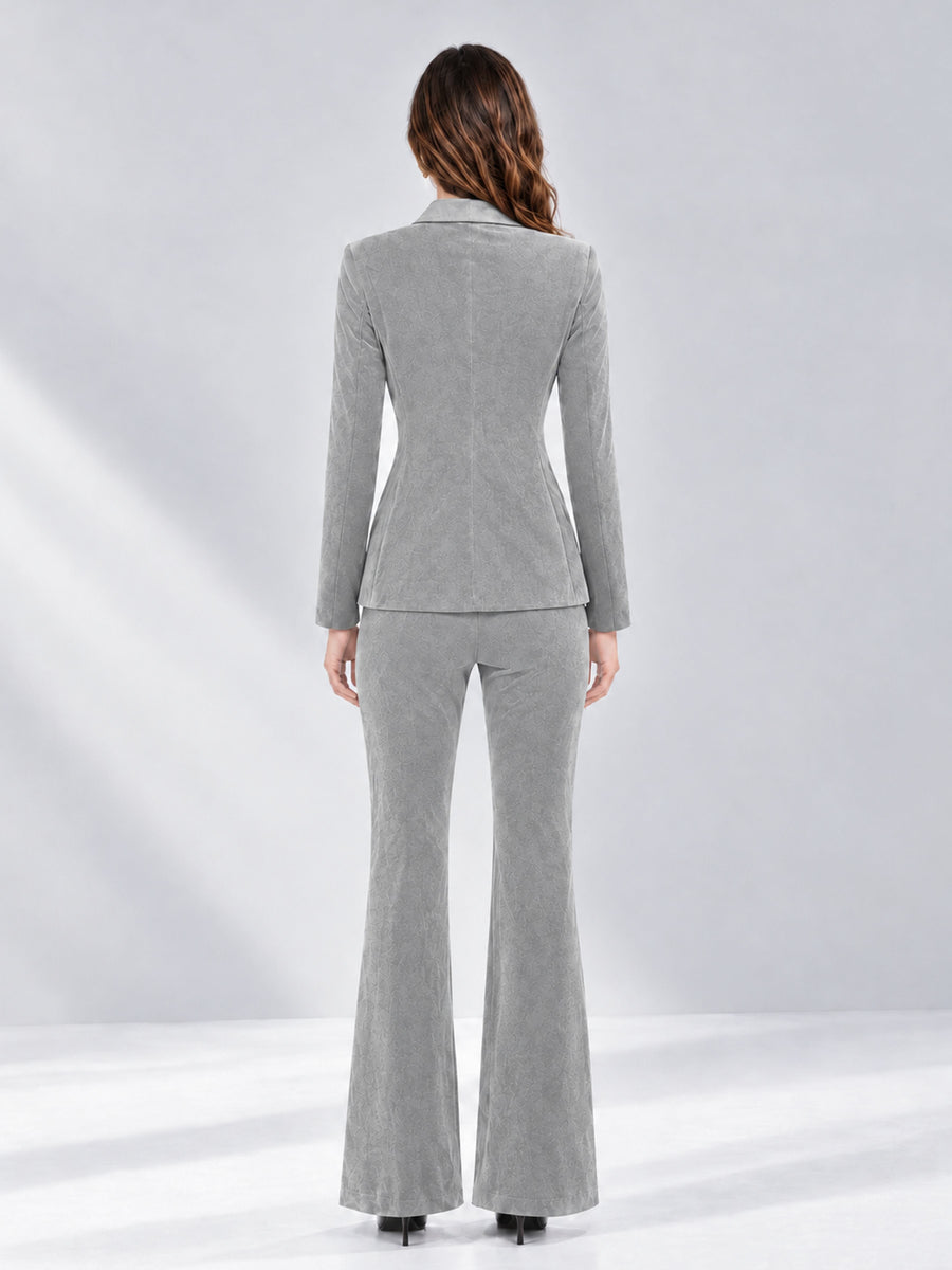 Silver 2 Pieces Slim Fit Double Breasted Velvet Women's Suits