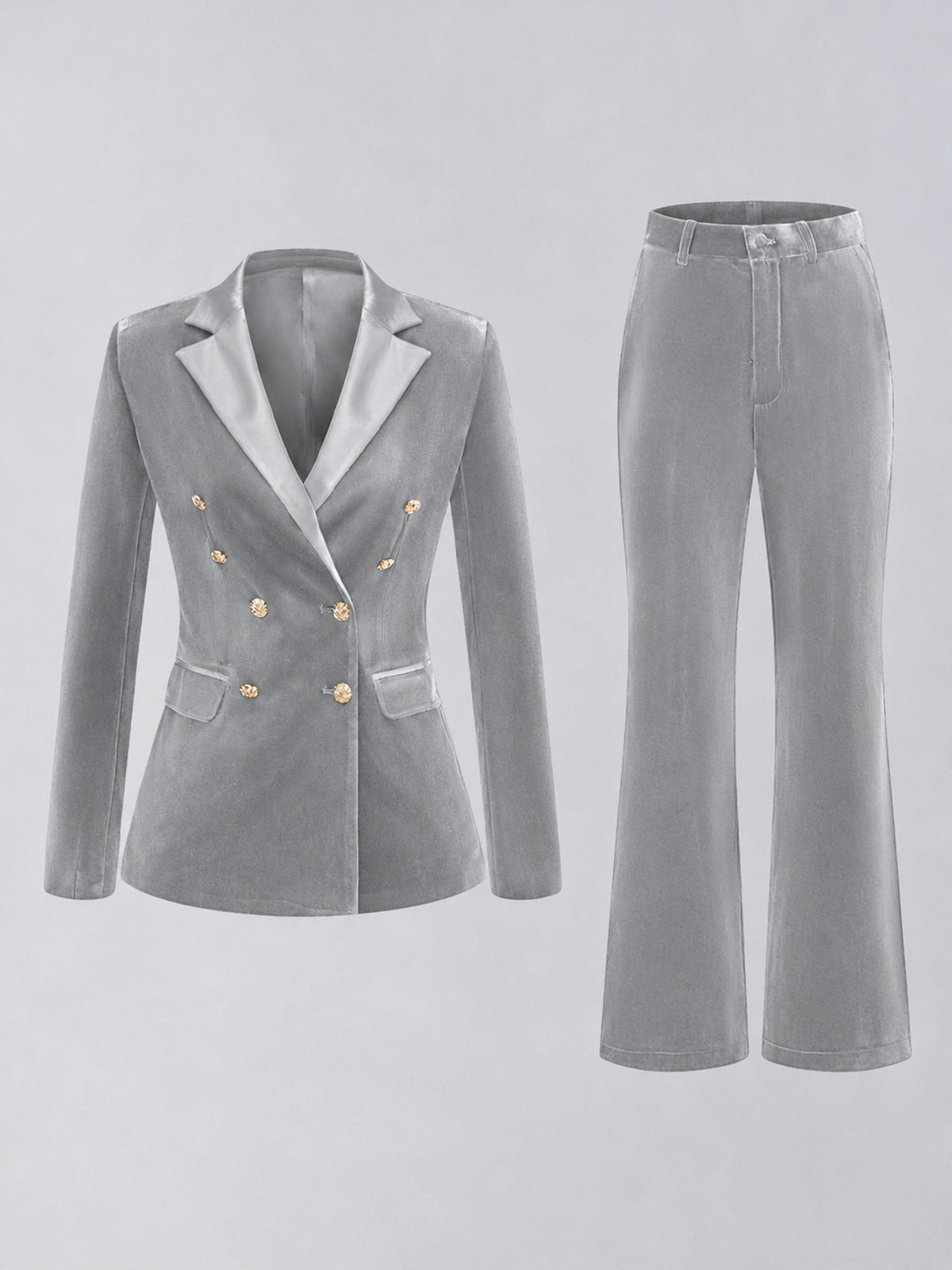 Silver 2 Pieces Slim Fit Double Breasted Velvet Women's Suits