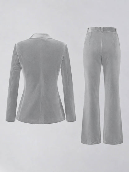 Silver 2 Pieces Slim Fit Double Breasted Velvet Women's Suits