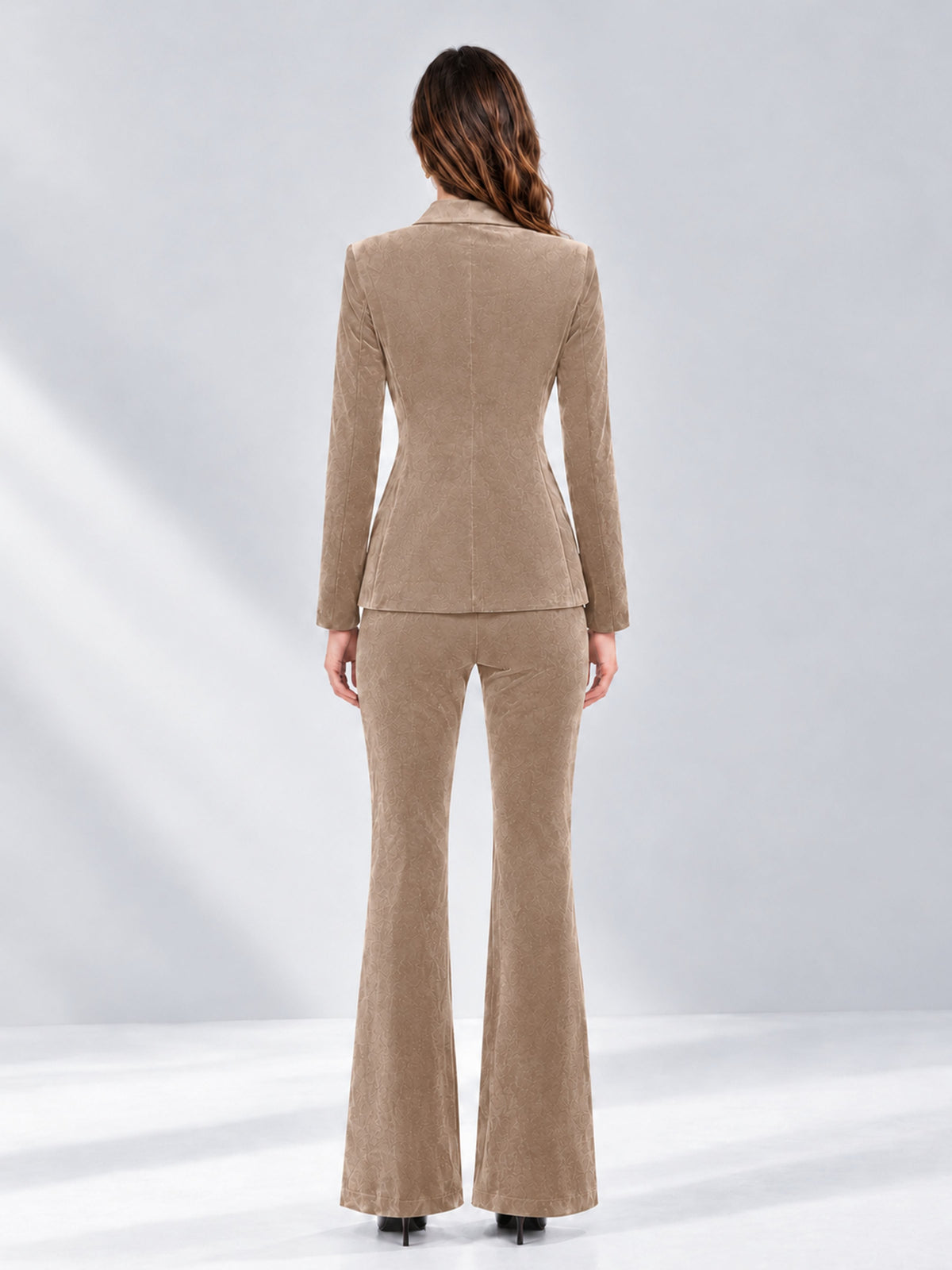 Taupe 2 Pieces Slim Fit Double Breasted Velvet Women's Suits