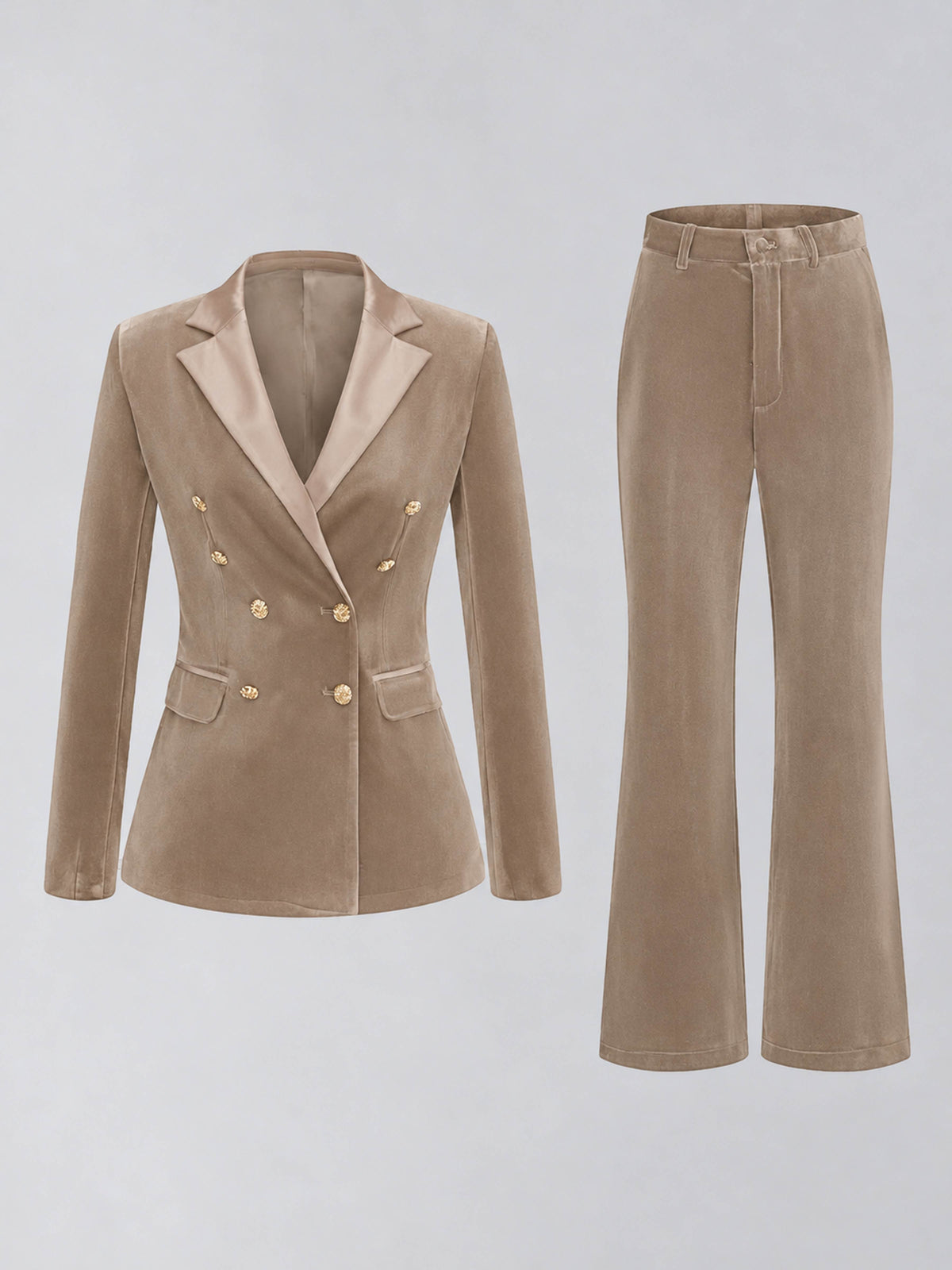 Taupe 2 Pieces Slim Fit Double Breasted Velvet Women's Suits