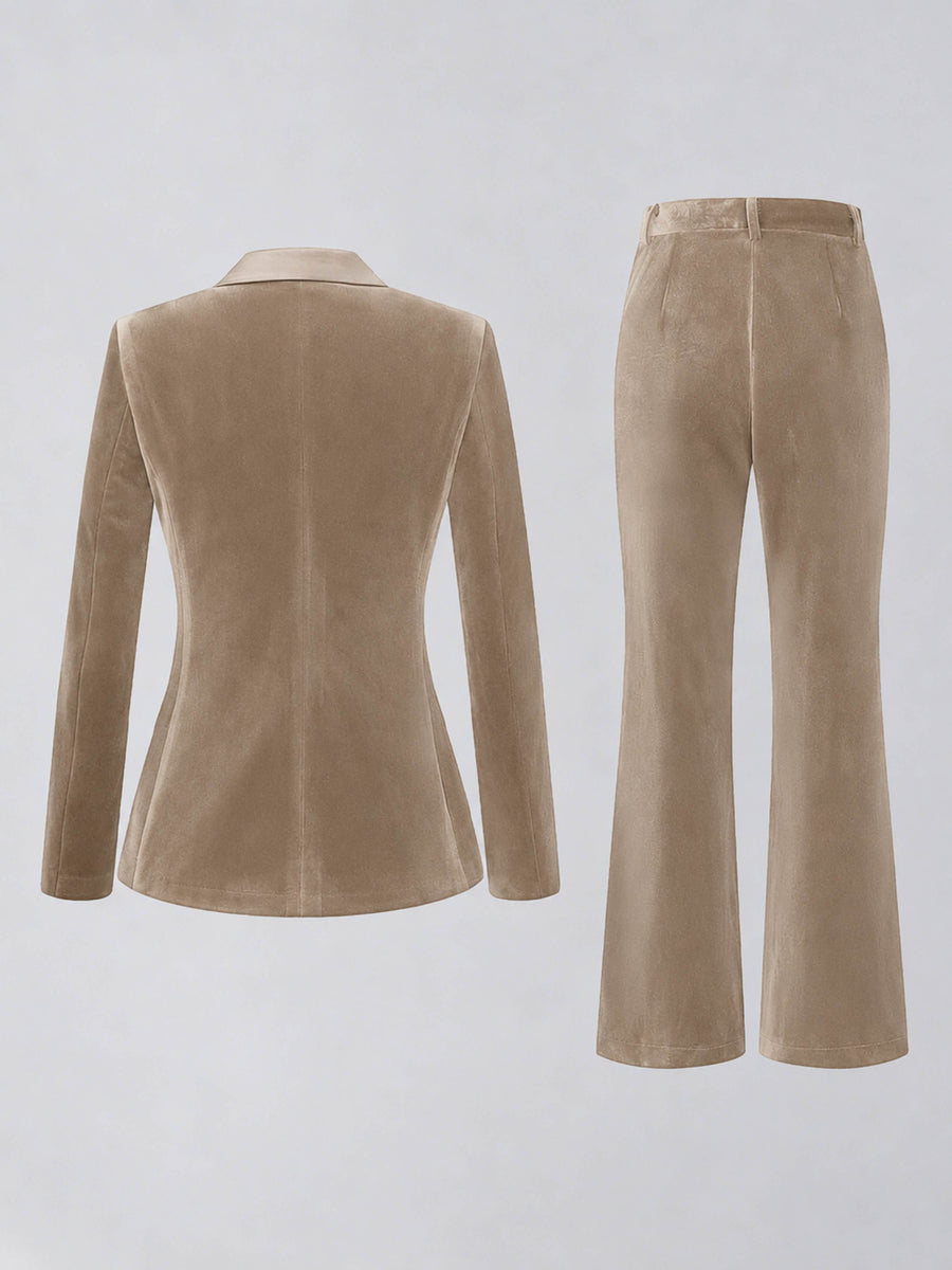 Taupe 2 Pieces Slim Fit Double Breasted Velvet Women's Suits