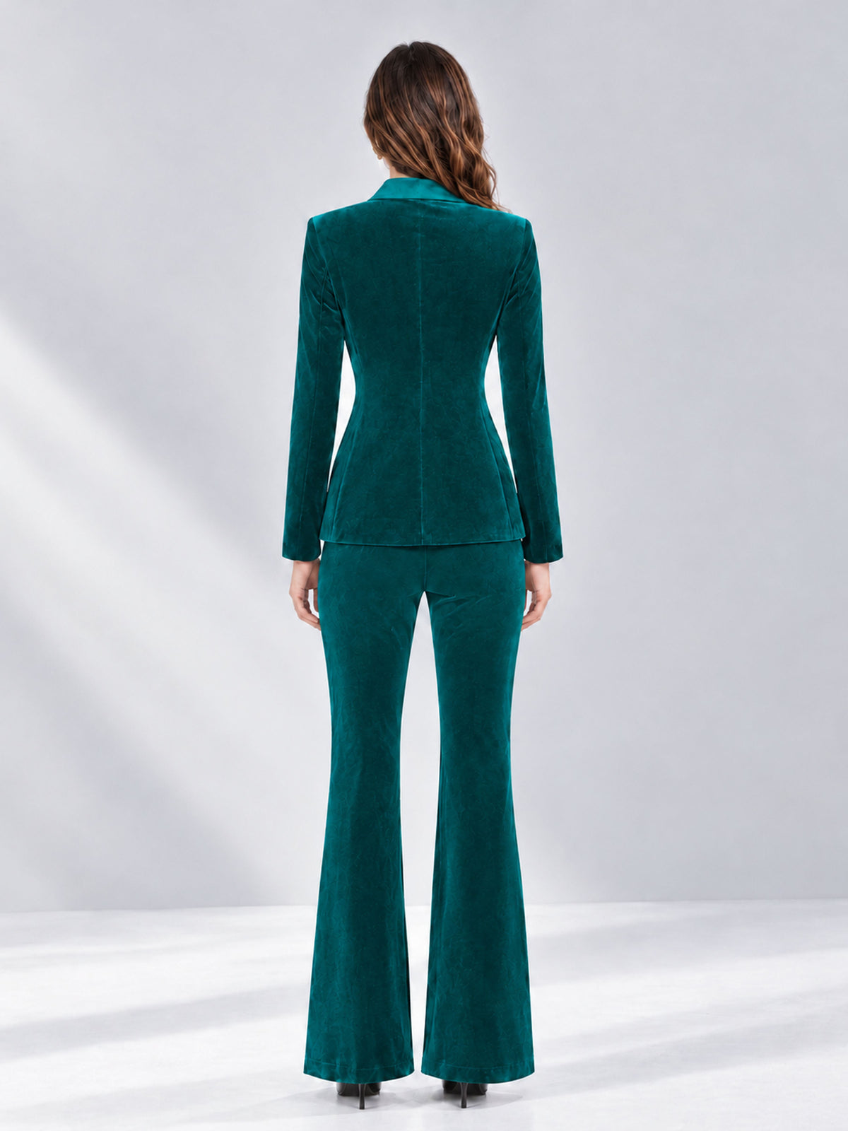 Teal 2 Pieces Slim Fit Double Breasted Velvet Women's Suits