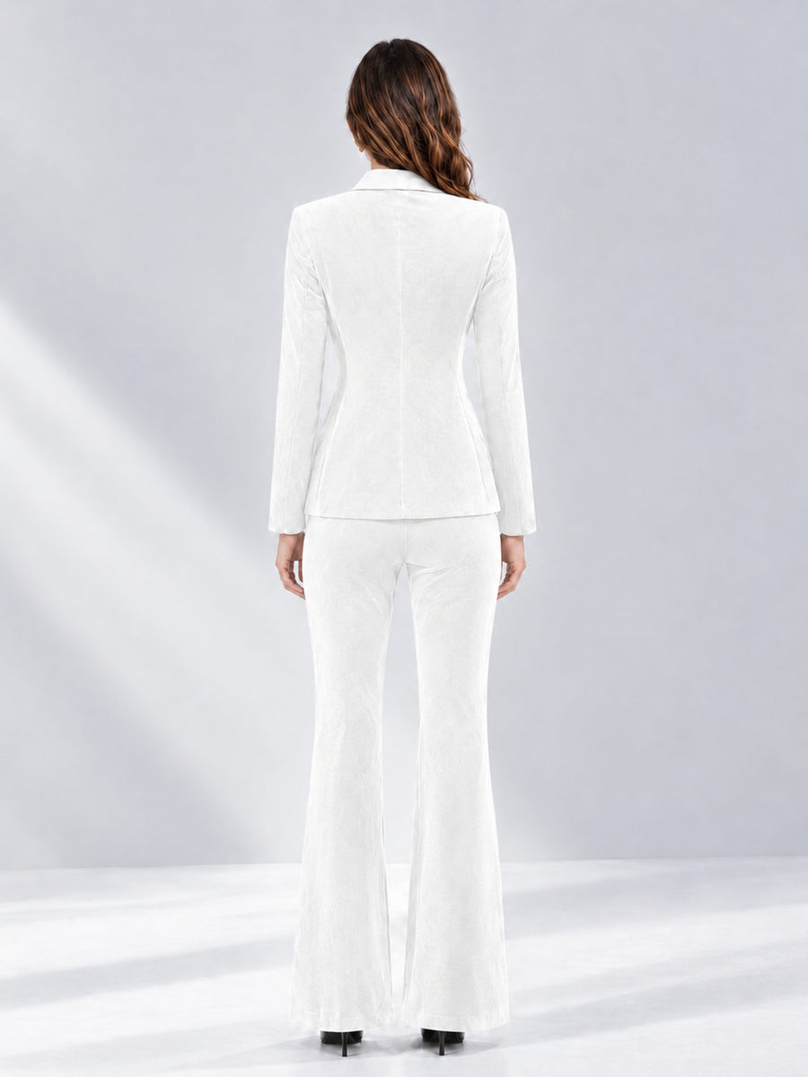 White 2 Pieces Slim Fit Double Breasted Velvet Women's Suits