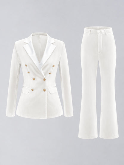 White 2 Pieces Slim Fit Double Breasted Velvet Women's Suits