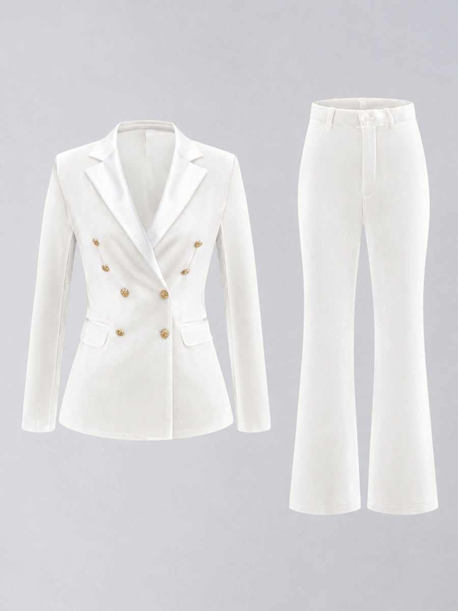 White 2 Pieces Slim Fit Double Breasted Velvet Women's Suits