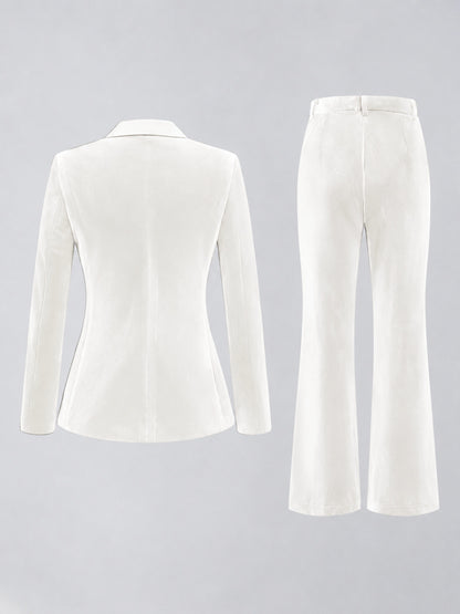 White 2 Pieces Slim Fit Double Breasted Velvet Women's Suits