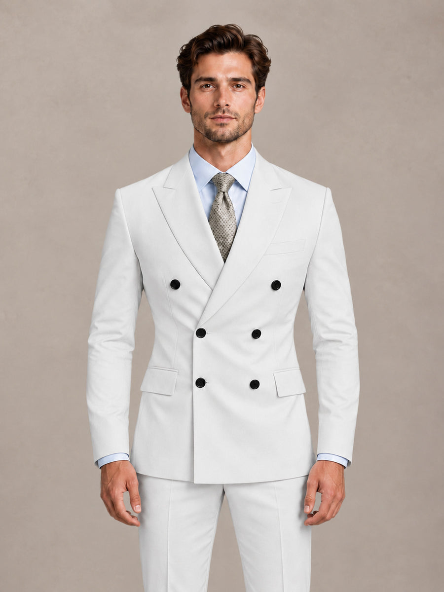 White 2 Pieces Slim Fit Double Breasted Men Suits for Wedding Groom