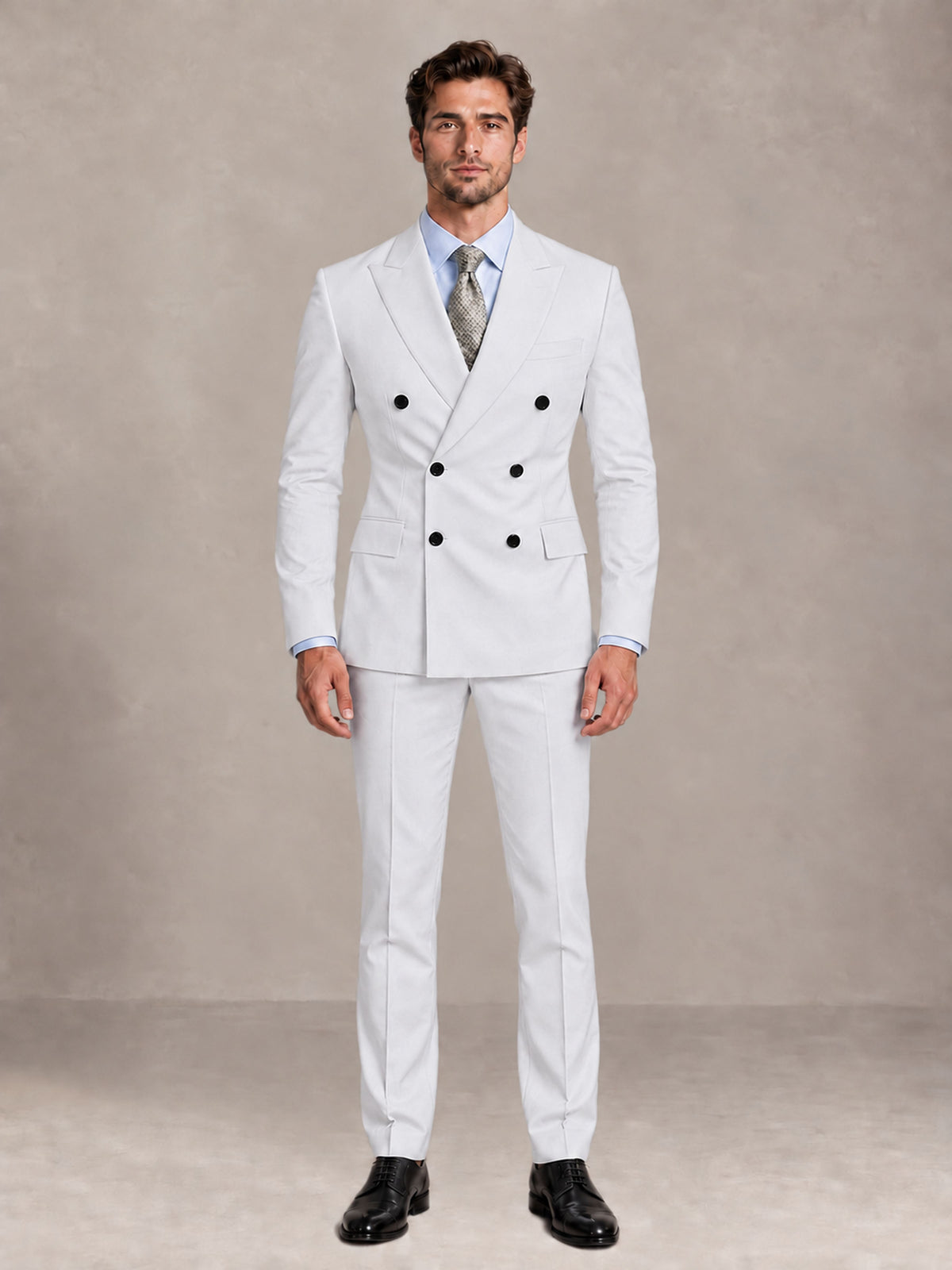 White 2 Pieces Slim Fit Double Breasted Men Suits for Wedding Groom