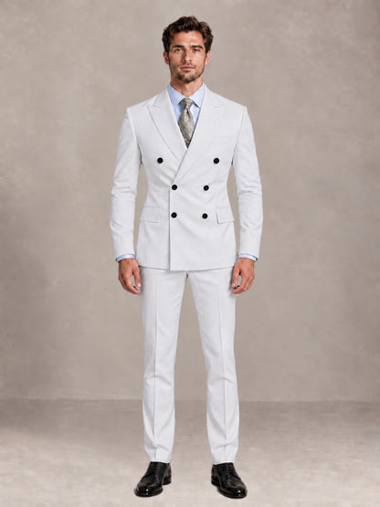 White 2 Pieces Slim Fit Double Breasted Men Suits for Wedding Groom
