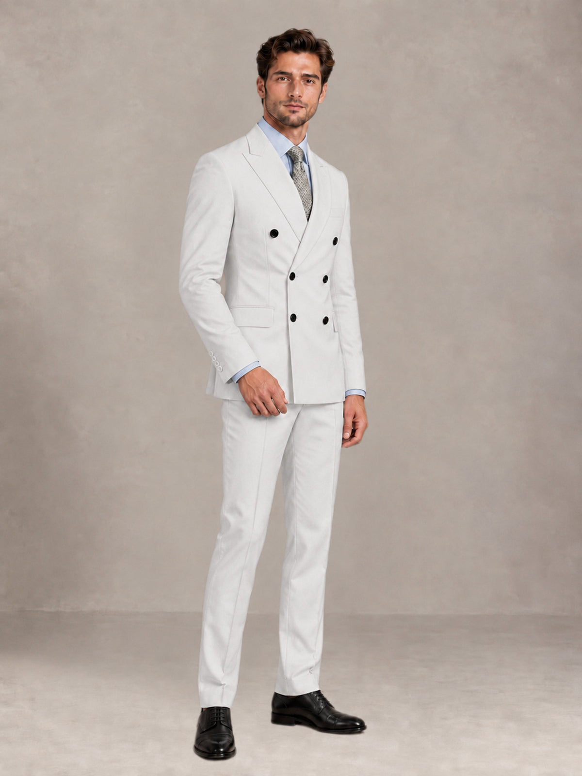 White 2 Pieces Slim Fit Double Breasted Men Suits for Wedding Groom