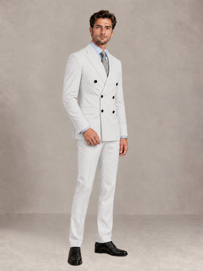 White 2 Pieces Slim Fit Double Breasted Men Suits for Wedding Groom