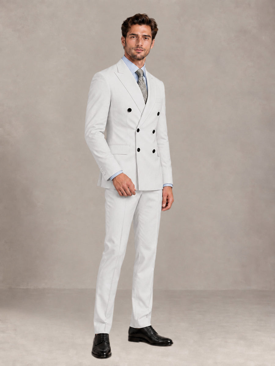 White 2 Pieces Slim Fit Double Breasted Men Suits for Wedding Groom
